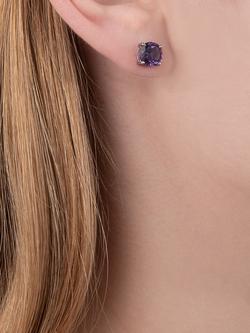 E.W Adams 9ct White Gold Amethyst Stud Earrings, Purple - view 2, Purple