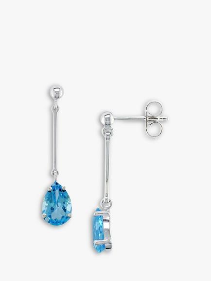 E.W Adams 9ct White Gold Long Drop Blue Topaz Drop Earrings, Blue