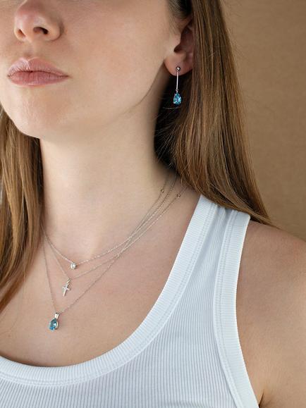 E.W Adams 9ct White Gold Long Drop Blue Topaz Drop Earrings - view 2, Blue