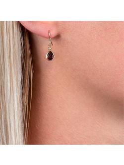 E.W Adams 9ct Yellow Gold Garnet Bead Drop Earrings - view 2, 