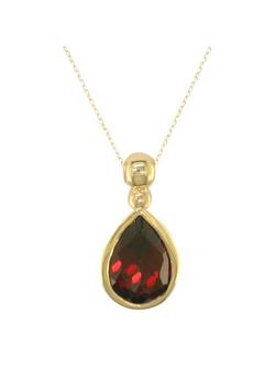 E.W Adams 9ct Yellow Gold Teardrop Pendant Necklace, Garnet, Garnet