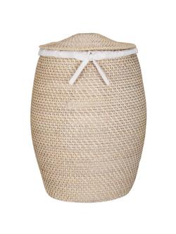 John Lewis Rattan Laundry Basket, White, White
