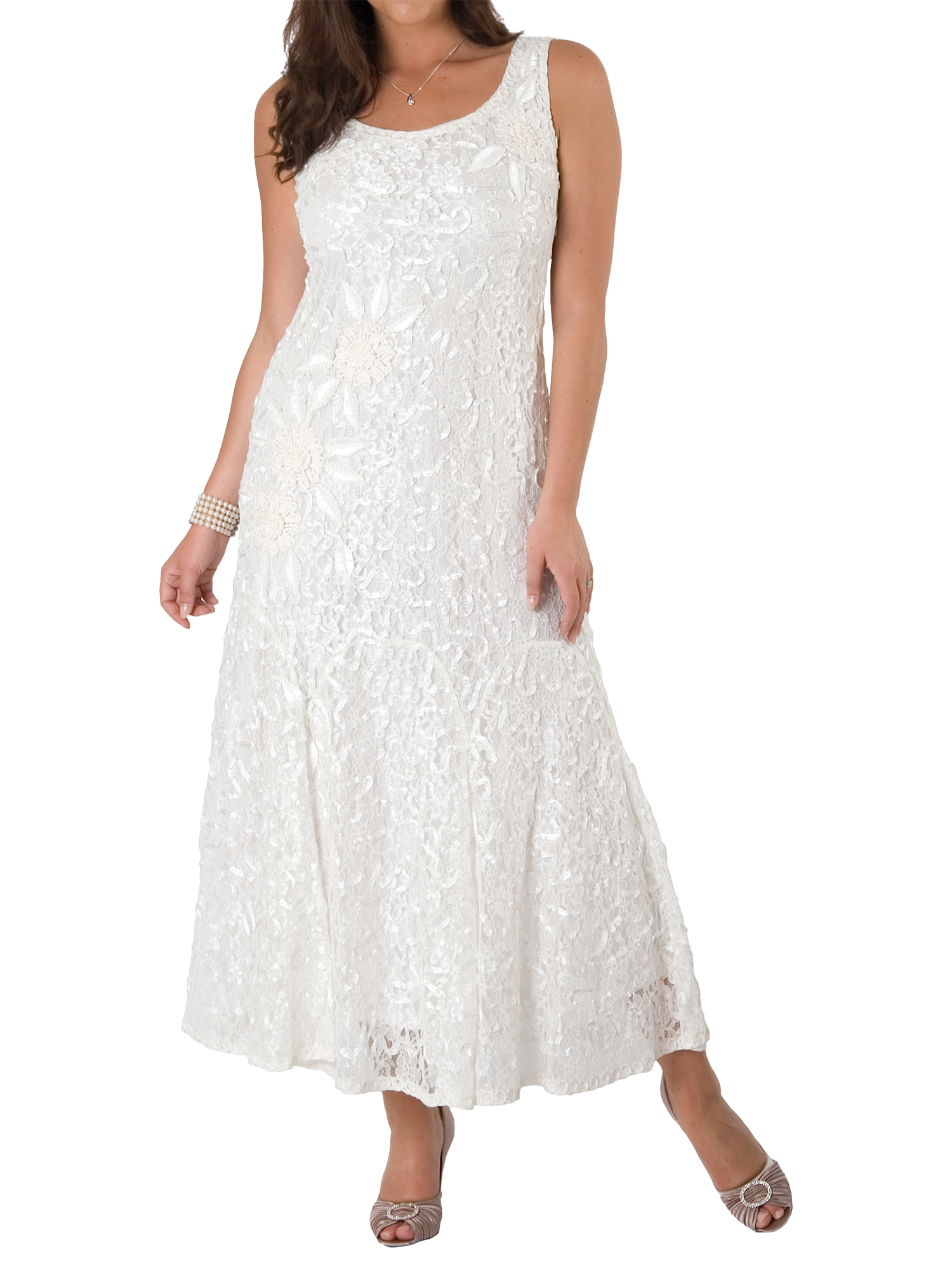 Product image 1 of 5, which shows Chesca Lace Cornelli Embroidered Dress, Ivory, 10