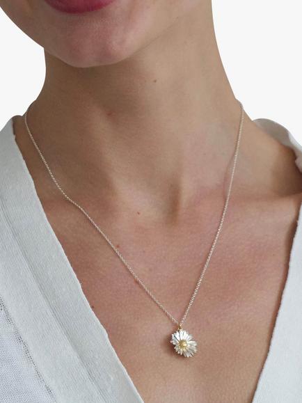 Alex Monroe for John Lewis Daisy Pendant Necklace, Silver/Gold - view 2, Silver/Gold