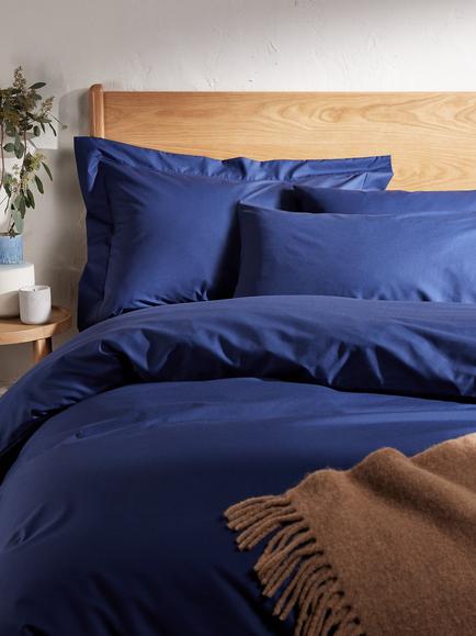 John Lewis Crisp & Fresh Egyptian Cotton Percale 200 Thread Count Fitted Sheet - view 2, Navy