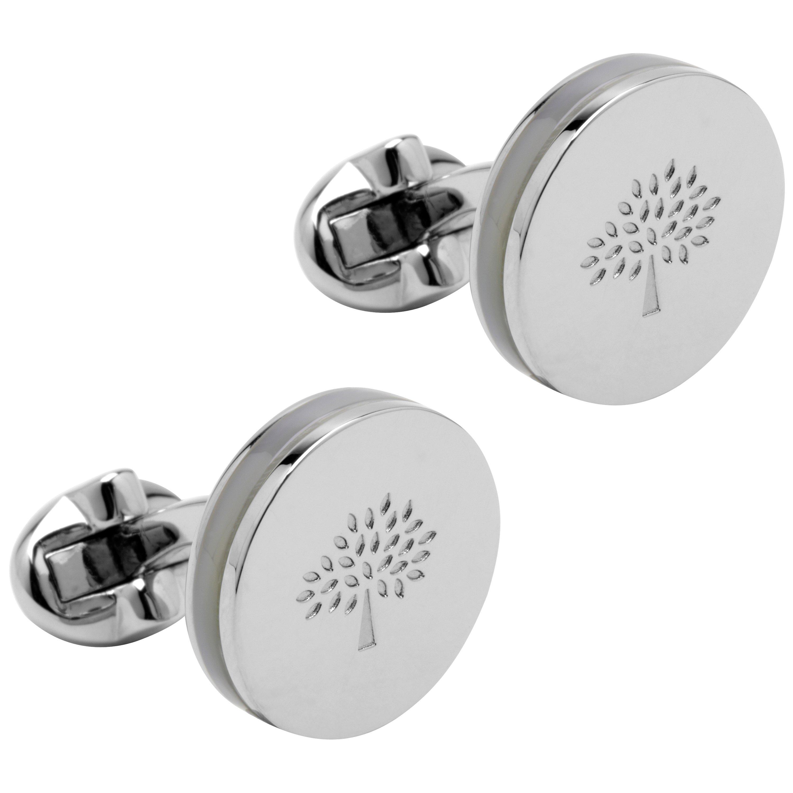 Mulberry Mother of Pearl Round Sandwich Cufflinks, Silver