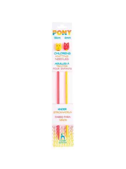 Pony Children's 18cm Knitting Needles, Pack of 2, Assorted Widths, Red/Yellow