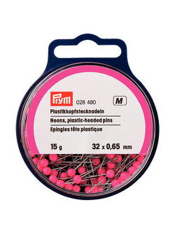 Prym Neon Plastic Head Pins, 0.60 x 32mm, 15g Tub, Silver/Neon