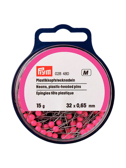Prym Neon Plastic Head Pins, 0.60 x 32mm, 15g Tub, Silver/Neon