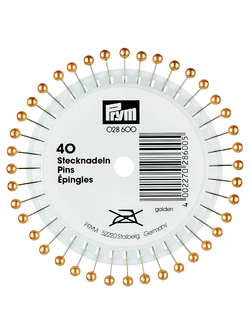 Prym Pearl Head Pins, Gold, 38mm, Pack of 40, 