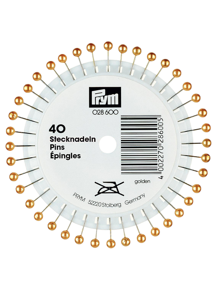 Prym Pearl Head Pins, Gold, 38mm, Pack of 40, 