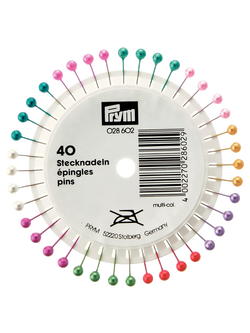 Prym Pearl Head Pins, Various Colours, 38mm, Wheel of 40, Multi