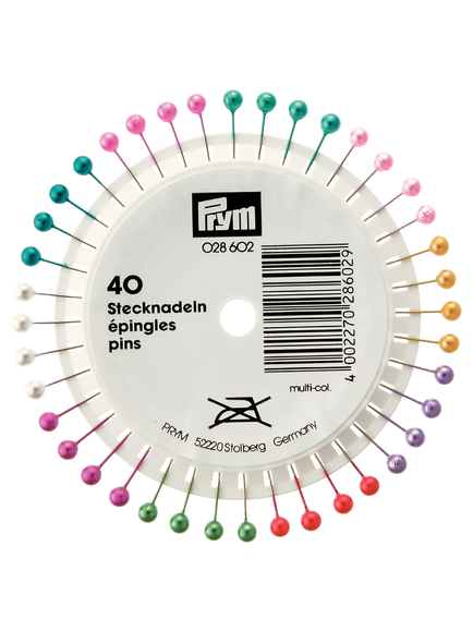 Prym Pearl Head Pins, Various Colours, 38mm, Wheel of 40, Multi