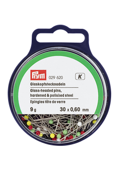 Prym Straight Glass-Headed Pins, 0.60 x 30 mm, 9G Tub, Multi