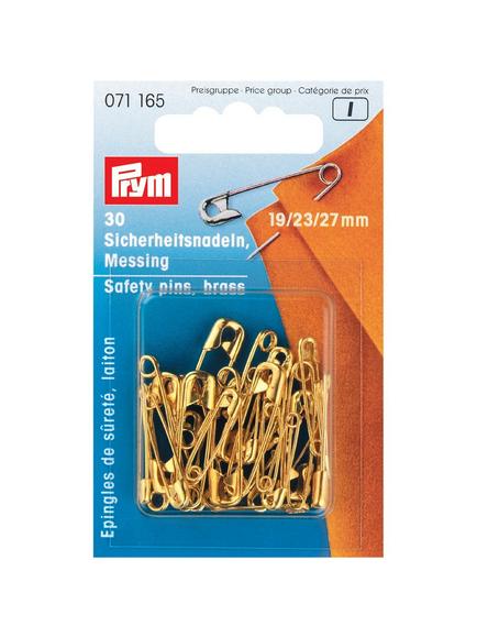 Prym Brass Safety Pins, Assorted Sizes, Pack of 30, Gold, 