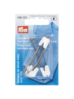 Prym Stainless Steel Nappy Pins, 55mm, Pack of 4, White