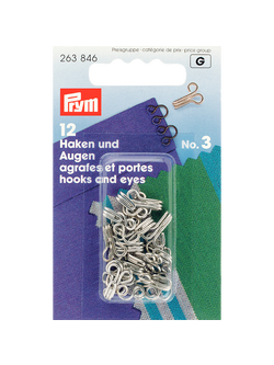Prym Hooks and Eyes, Pack of 12, Silver