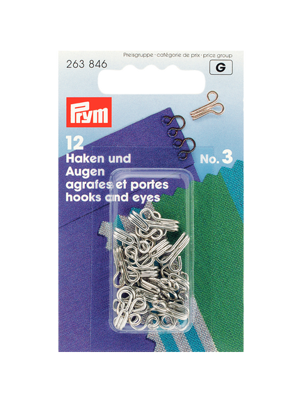 Prym Hooks and Eyes, Pack of 12, Silver