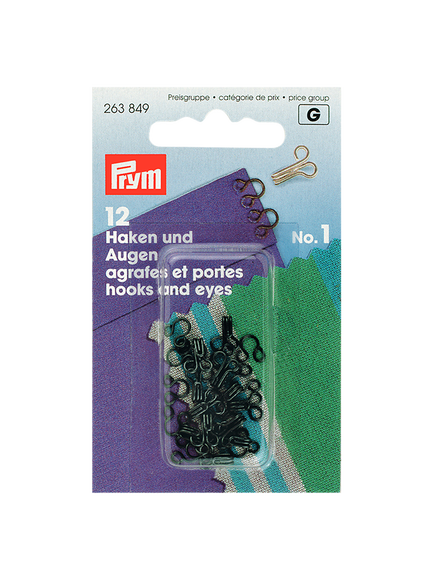 Prym Brass Hooks And Eyes, Black, Black