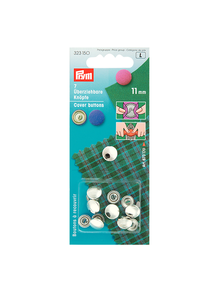 Prym Metal Cover Buttons, 11mm, Pack of 7, Silver
