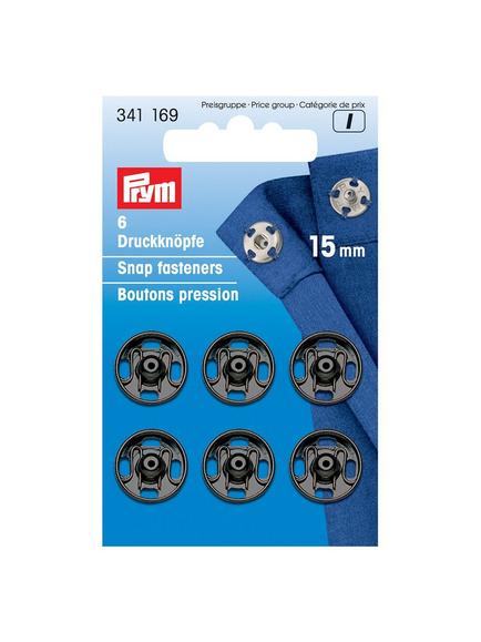 Prym Sew-On Metal Snap Fasteners, 15mm, Pack of 6, Black, Black