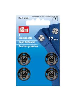 Prym Sew-On Metal Snap Fasteners, 17mm, Pack of 4, Black, Black