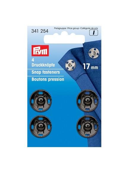 Prym Sew-On Metal Snap Fasteners, 17mm, Pack of 4, Black, Black