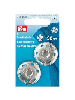 Prym Sew-On Snap Fasteners, 30mm, Pack of 2, Silver, Silver