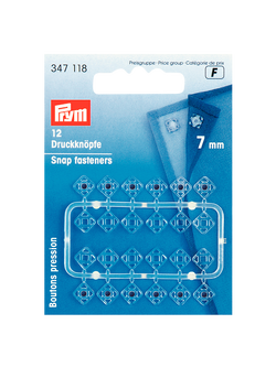 Prym Sew-On Snap Fasteners, 7mm, Pack of 12, Transparent