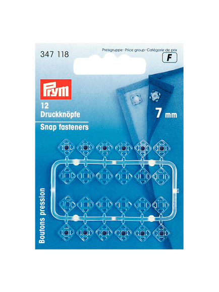 Prym Sew-On Snap Fasteners, 7mm, Pack of 12, Transparent