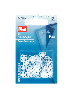 Prym Sew-On Square Plastic Snap Fasteners, 9mm, Pack of 15, White, White