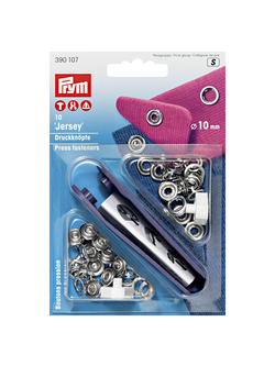 Prym Brass Jersey Ring Top Press Fasteners, 10mm, Silver, 