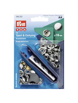 Prym Brass Sport/Camping Press Fasteners, 15mm, Pack of 10, Silver, Silver