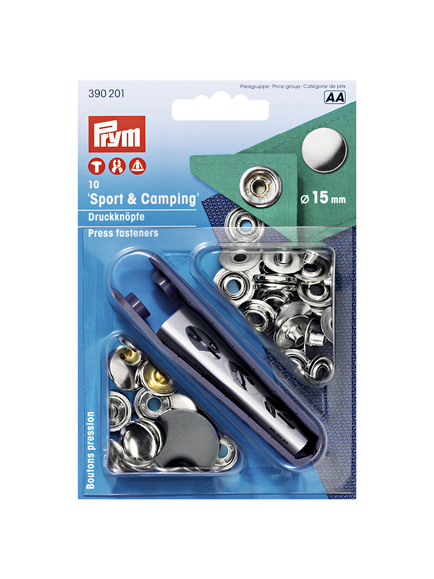 Prym Brass Sport/Camping Press Fasteners, 15mm, Pack of 10, Silver, Silver