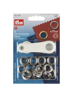 Prym Metal Eyelets and Washers, 11mm, Pack of 15, Silver, Silver