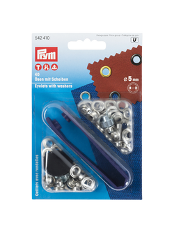 Prym Brass Eyelets and Washers, 5mm, Silver, Pack of 40, Silver