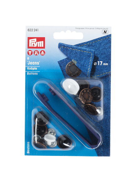 Prym Jeans Buttons, 17mm, Copper, Pack of 8, Silver