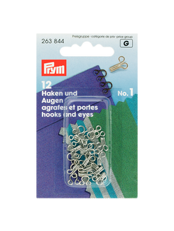 Prym Hooks and Loops, Size 1, Pack of 12, Silver