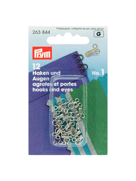 Prym Hooks and Loops, Size 1, Pack of 12, Silver