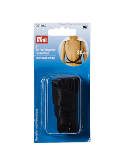 Prym Low Back Bra Strap, 20mm, Black, Black