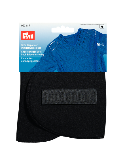 Prym Black Set-In Shoulder Pads With Hook And Loop, M-L, 