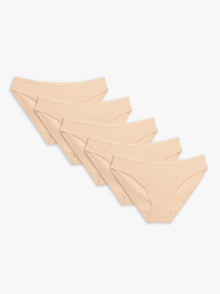 John Lewis Cotton Bikini Knickers, Pack of 5 - view 2, Almond