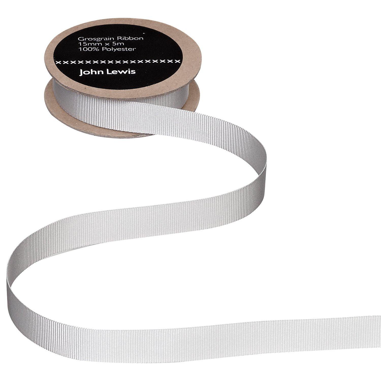 John Lewis & Partners Grosgrain Ribbon, 5m, Silver Coin