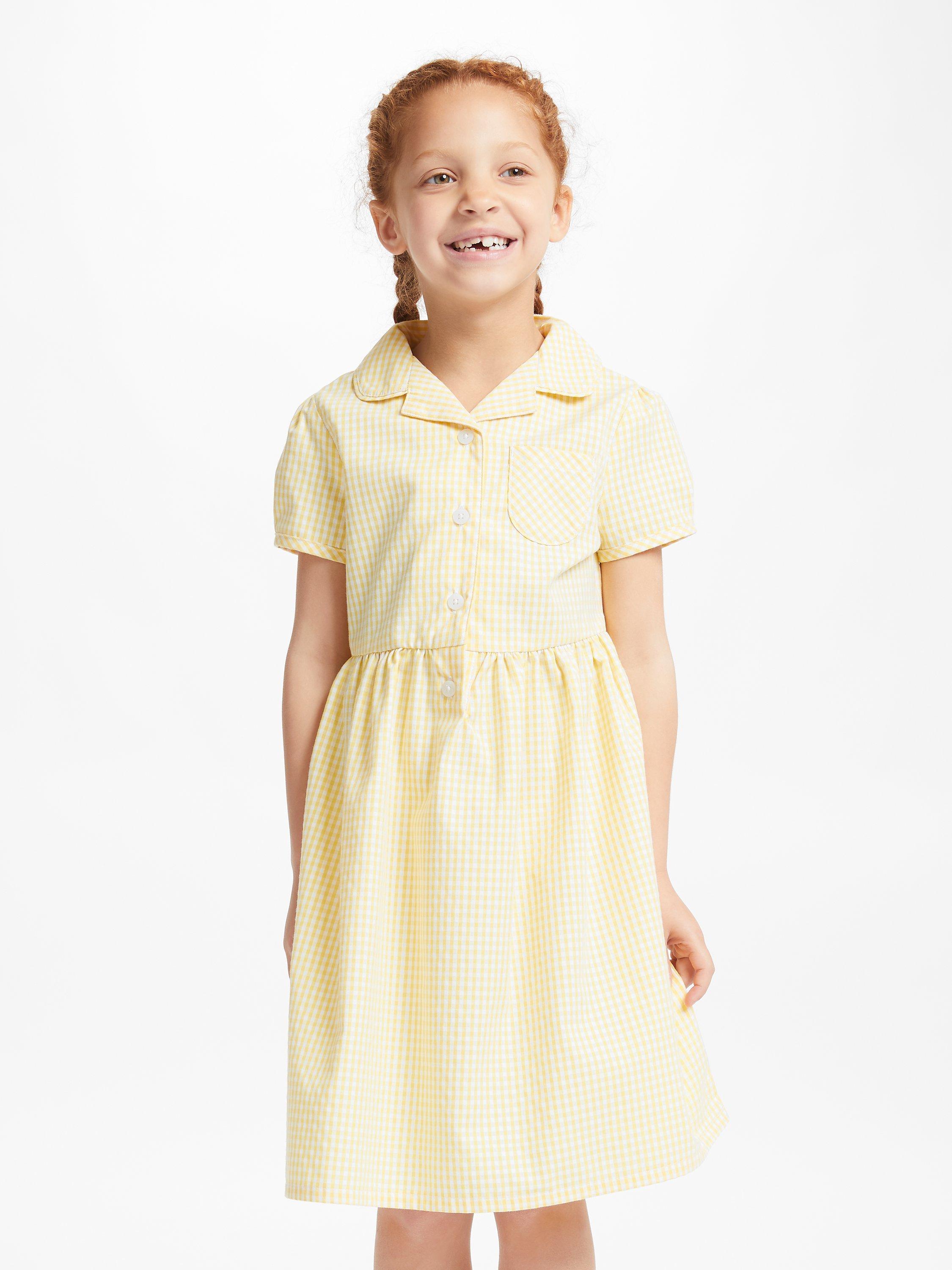 John Lewis & Partners School Belted Gingham Checked Summer Dress, Yellow