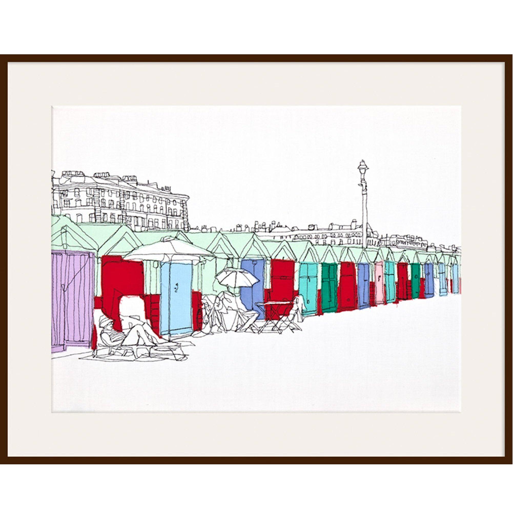 Gillian Bates - Beach Huts Bright, Dark Brown Framed Print