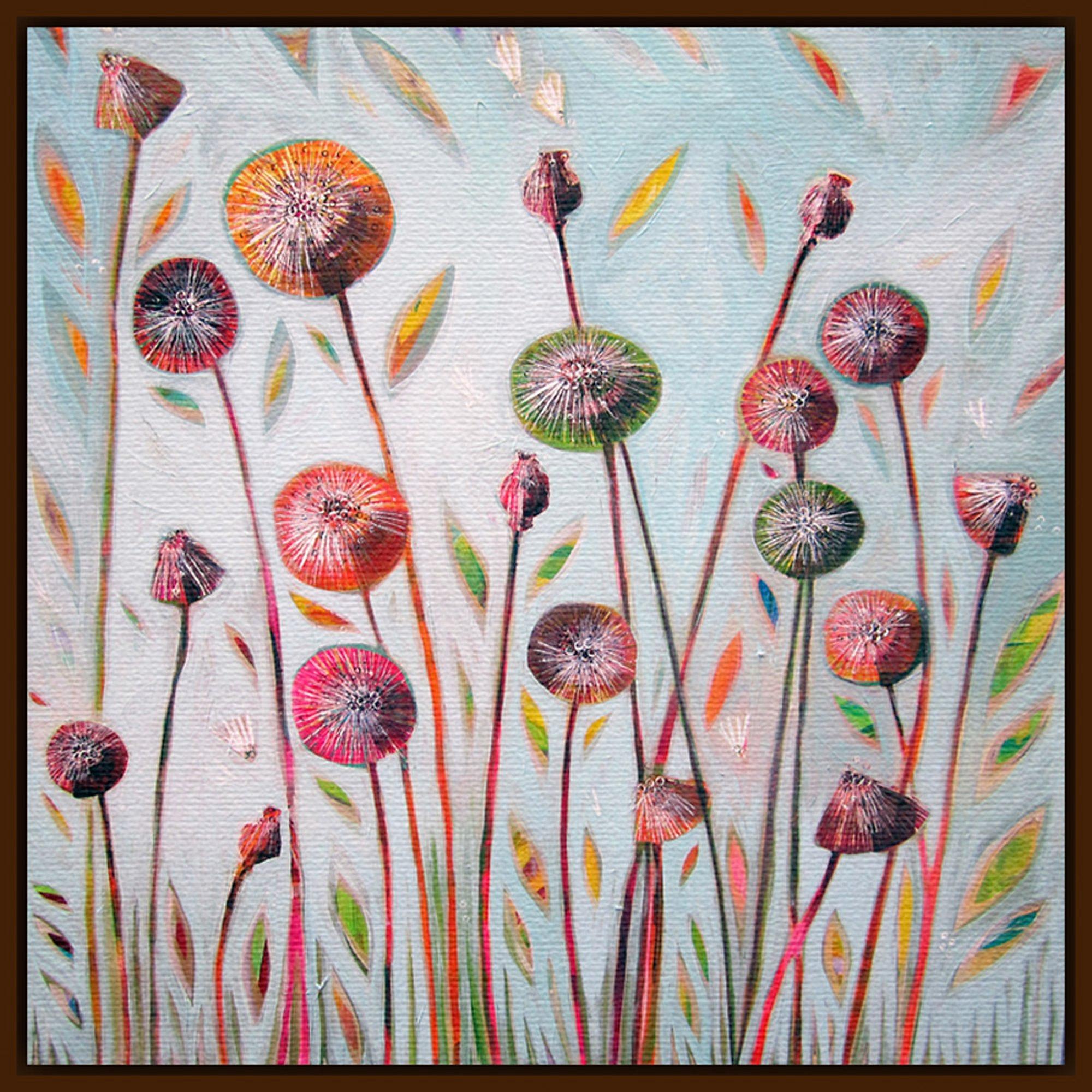Shyama Ruffell - Dandelion Blue, Dark Brown Framed Canvas