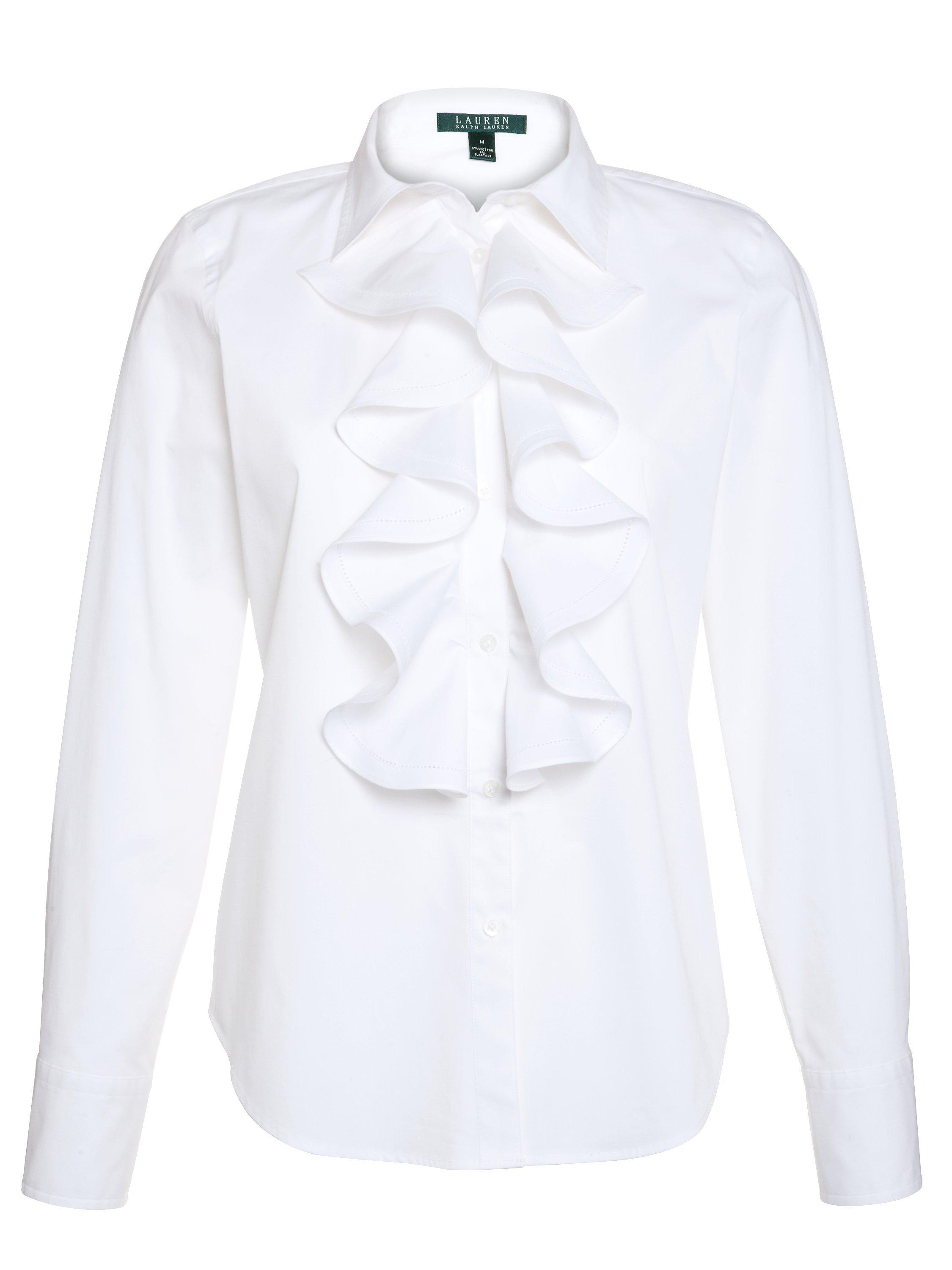 Lauren by Ralph Lauren Long Sleeve Ruffle Blouse, White