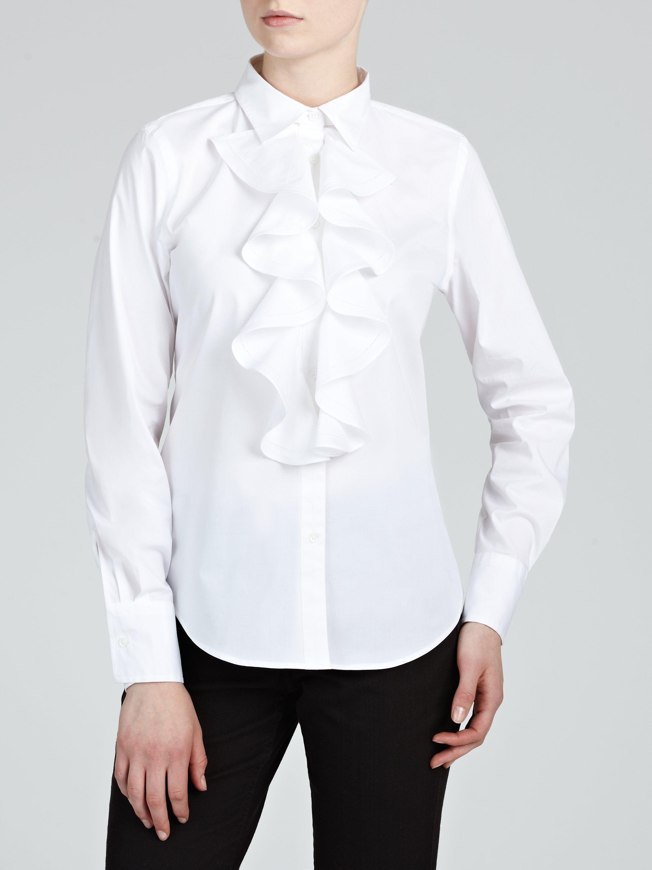 Ralph lauren white ruffle blouse online