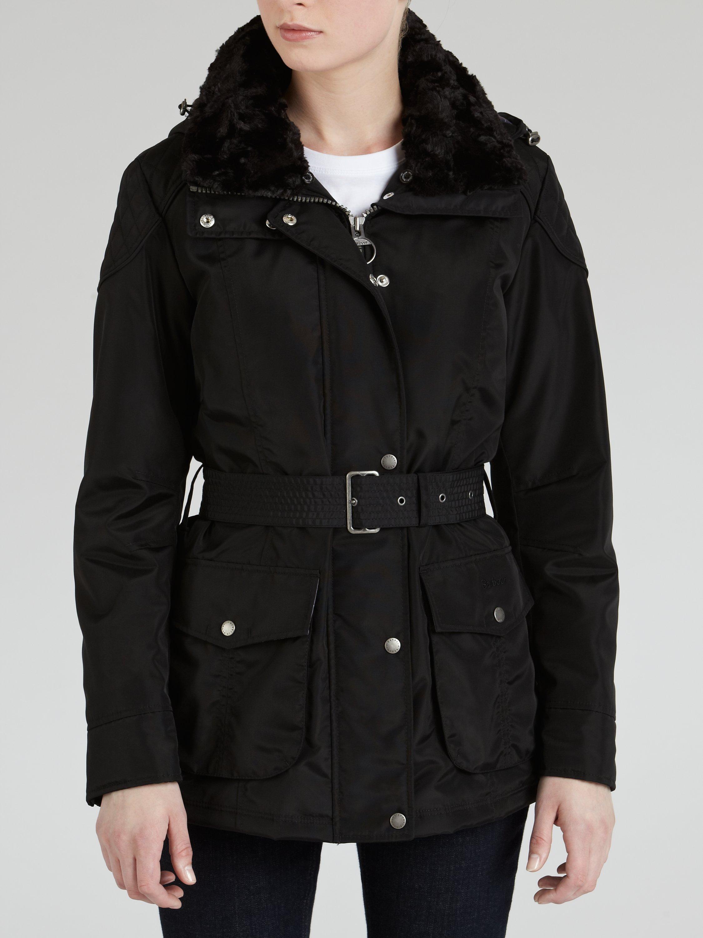 Barbour outlaw belted jacket black on sale