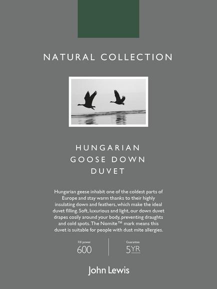 John Lewis Natural Collection Hungarian Goose Down Bedding, White